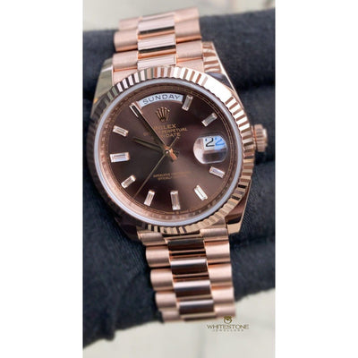Rolex Day-Date 40mm Everose Gold Chocolate Baguette Diamond Dial Watches Rolex 