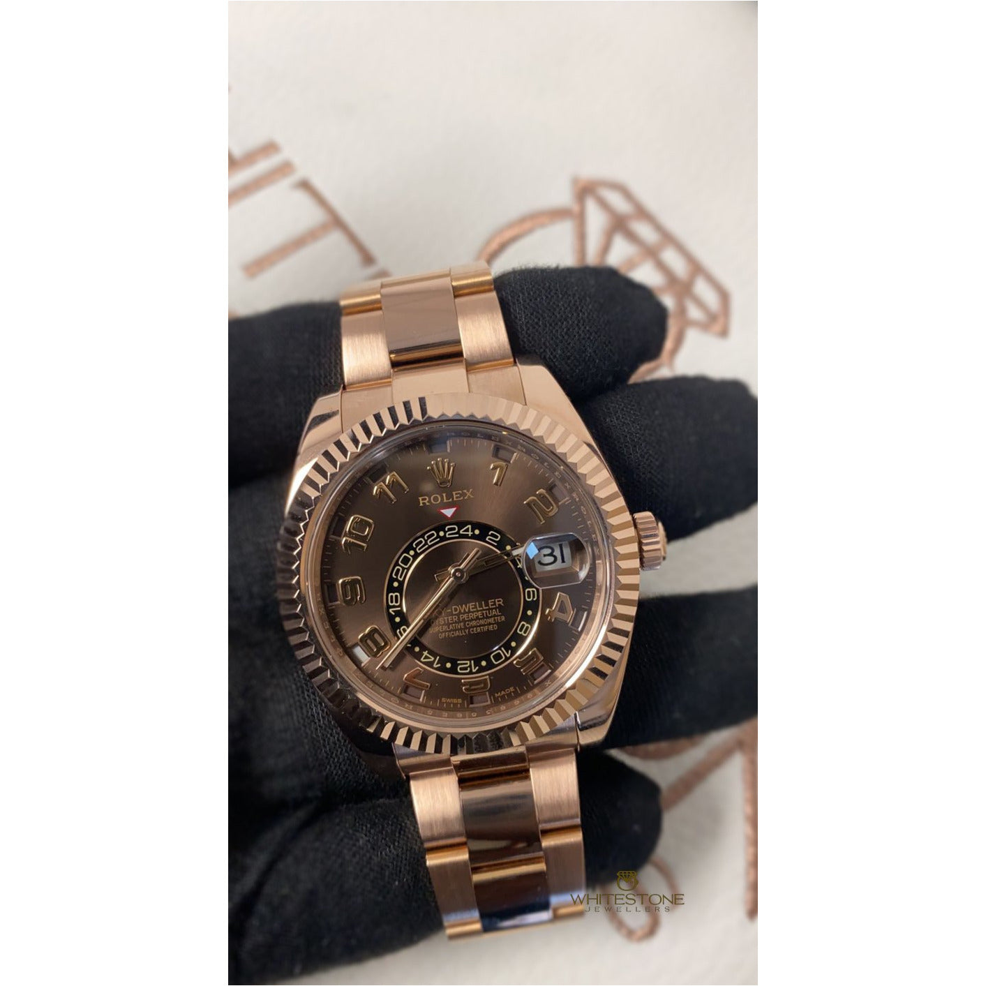 Rolex SkyDweller 18k Rose Gold Chocolate Dial “Discontinued” - Whitestone Jewellers